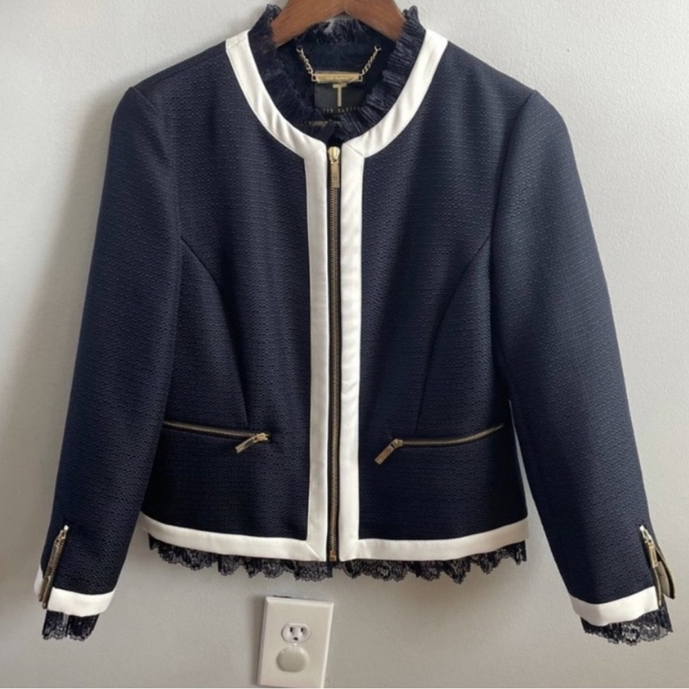 Ted Baker Blue and White Lace Blazer